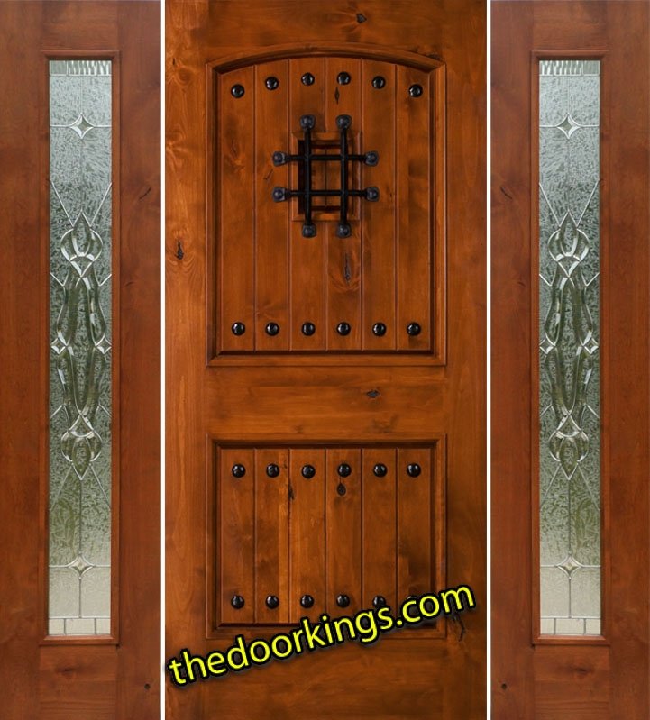 sw83 knotty alder wood door with two shannon sidelites
